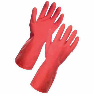 Household Rubber Flocklined Gloves Red Large x12