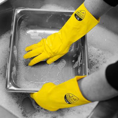 Household Rubber Flocklined Gloves Yellow Medium x12