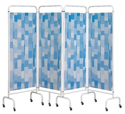 Sunflower 4 Panel Mobile Folding Ward Screen - Blue Patchwork Blue Patchwork